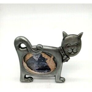 Vintage Cute Kitty 7" Pewter Cat Photo Frame